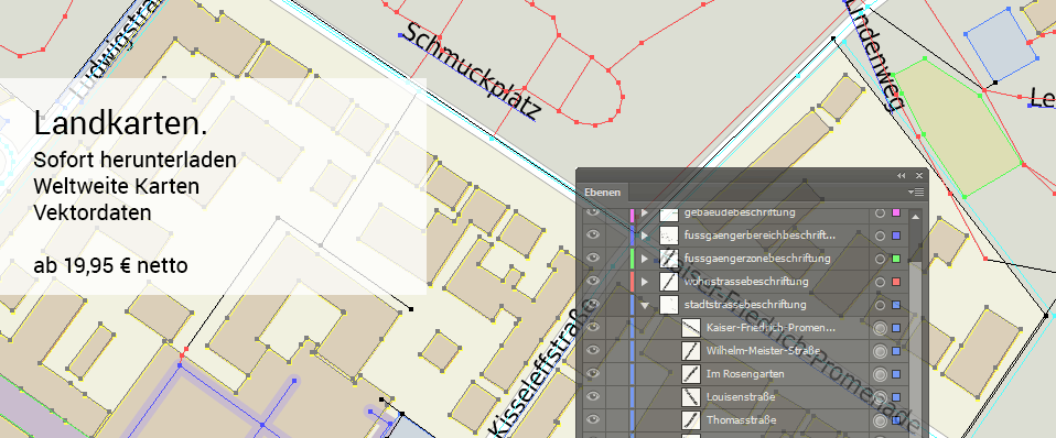 Stadtplan mit Vektoren und Ebenen zur Bearbeitung in Illustrator